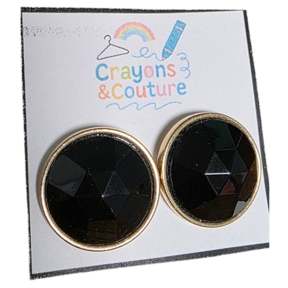 VTG Avon Fifth Avenue Black & Gold Statement Stud Earrings Classic Glam NightOut